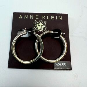 Brand New Anne Klein Silver Hoop Earrings with Crystal Accents